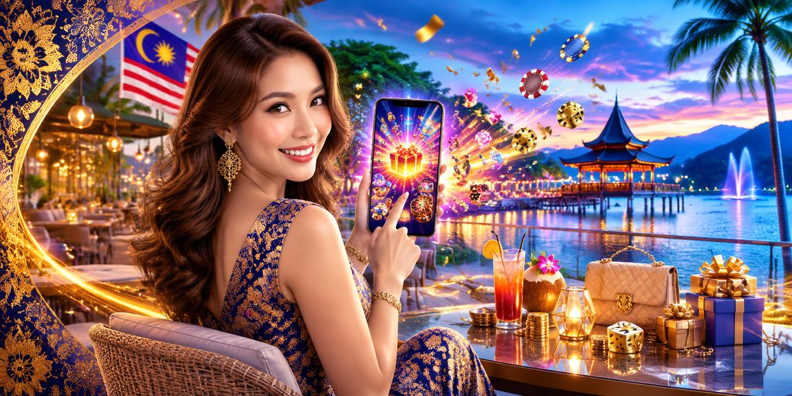 Pemain Malaysia berbaju batik bermain permainan meja kasino di telefon pintar